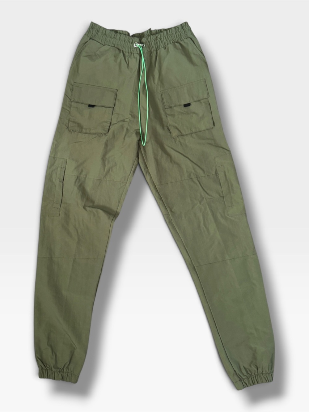 NEW Boohoo Man Tall Man Official Cargo Joggers Trouser, Olive Green, Size Medium